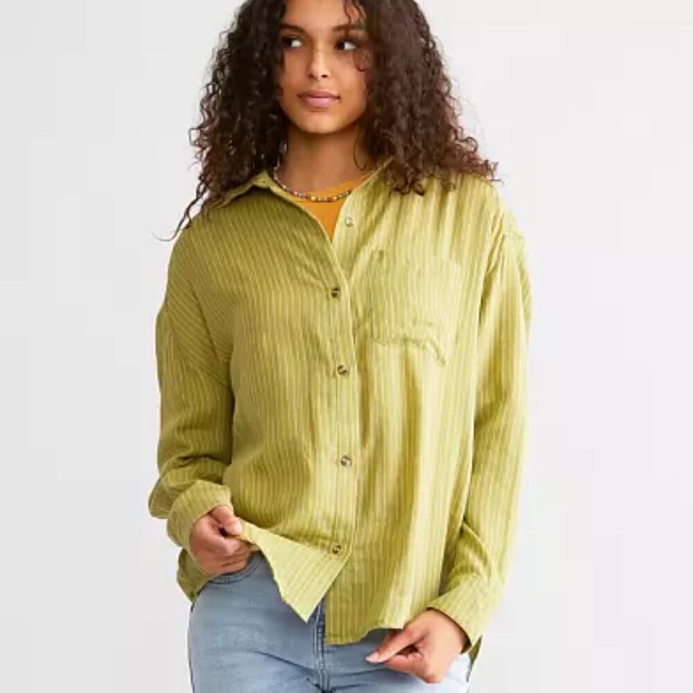 NWT Billabong Right On Green Striped Shirt